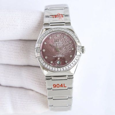 Omega Constellation 29mm 8700 Movement 904L Steel Pot Lid Glass Women DIamond Bezel Watch